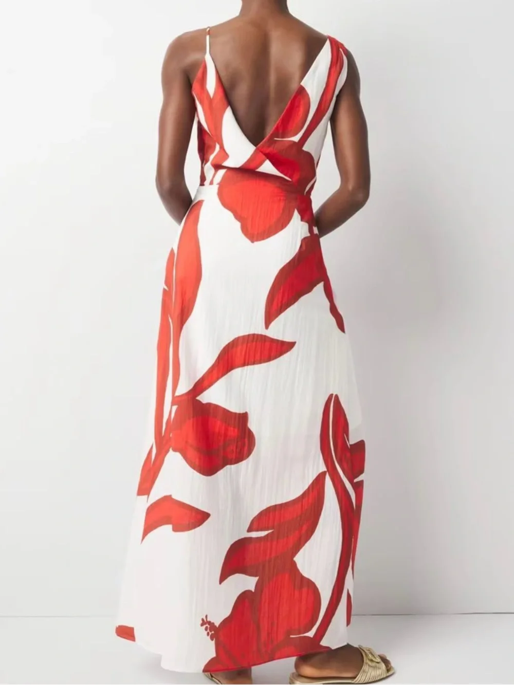 White House Black Market Asymmetric Red and White Floral Wrap Maxi Dress - Picture 2 of 16